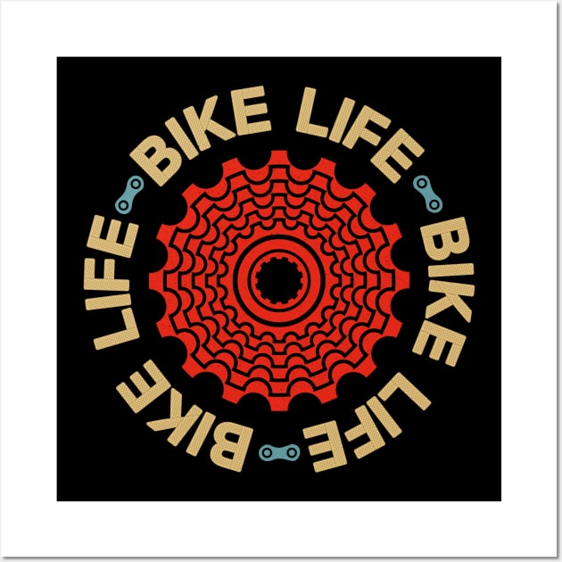 Red bicycle cassette with Bike Life legend over black background Wall Art by Drumsartco